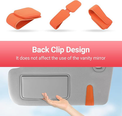 KanSmart Sunglass Holder for Car Visor Sunglasses Clip Magnetic Leather Glasses Eyeglass Holder Truck Car Interior Accessories Universal for Woman Man -Orange