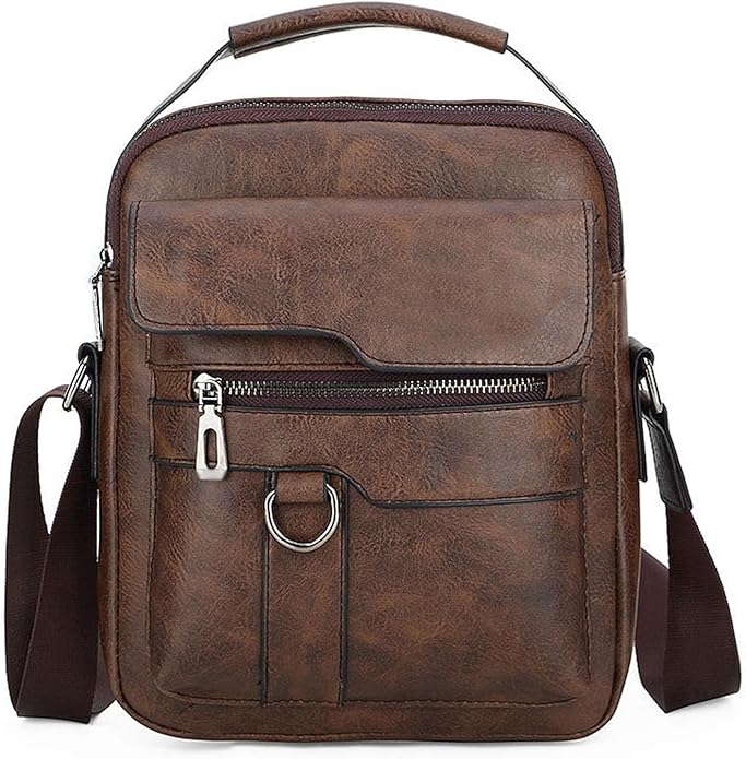 Men's Leather Crossbody Bag, Casual leather Bag for Men, Crossbody Bag Office Business,Handbag Purse Zipper