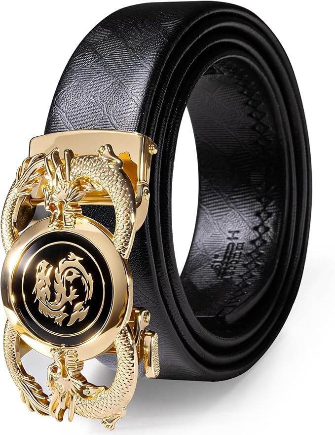 Dubulle Designer Ratchet Belt for Men Leather Fashion Adjustable Automatic Buckle Sliding Removable Dress Casual
