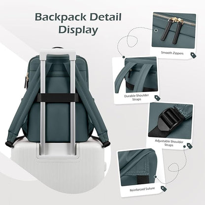 GOLF SUPAGS Stylish Laptop Backpack for Women Airline Approved Perfect for Work College and Travel Multi-Functional Casual Daypack Fits 14 Inch Notebook (Atrovirens)
