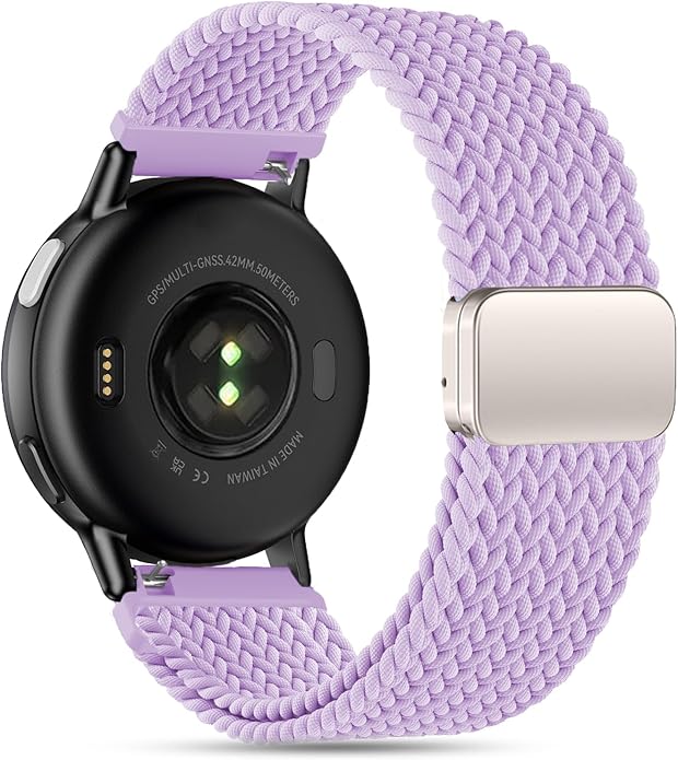20mm Magnetic Braided Nylon Band Compatible With Garmin Vivoactive 6/Vivoactive 5/3/3 Music Watch Bands, Quick Release Stretchy Strap Replacement for Venu Sq 2/Forerunner 55/165/245/645