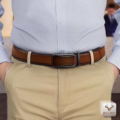 BULLIANT Mens Ratchet Belt,Leather Adjustable Slide Belt For Gift Mens Dress Casual 1 3/8",Size Adjustable