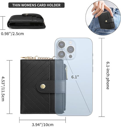 GAEKEAO Slim Wallet for Women, RFID Blocking Credit Card Holder Bifold Wallet with Zipper Coin Pocket, ID Window