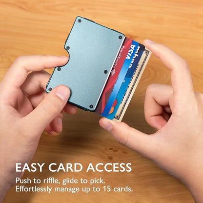 RUNBOX Slim Wallet for Men - RFID Blocking Metal Card Holder with Money Clip,Minimalist Thin Front Pocket Wallet, Holds 15 Cards,Gifts for Men,Men's Accessories