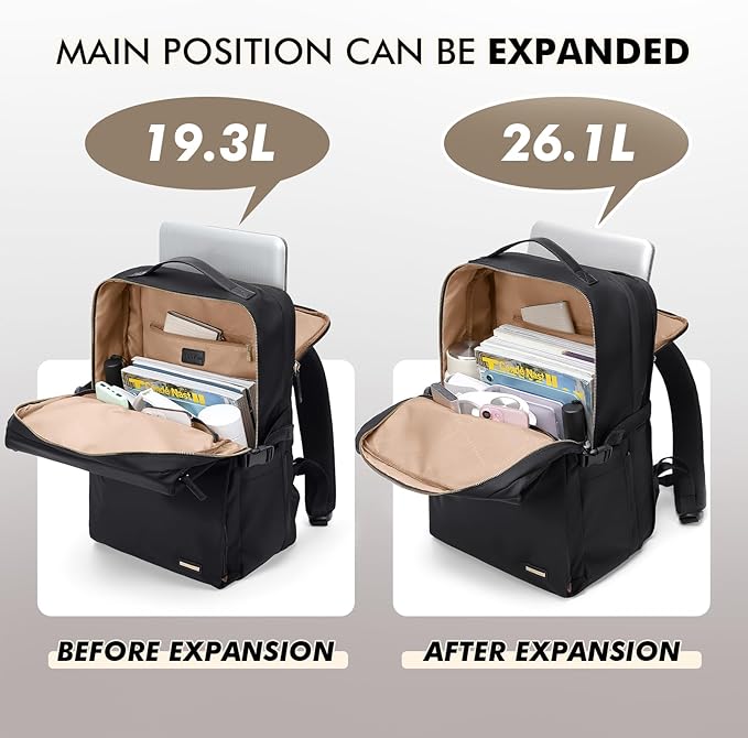 GOLF SUPAGS Stylish Laptop Backpack for Women Airline Approved Perfect for Work College and Travel Multi-Functional Casual Daypack Fits 17.3 Inch Notebook (Black)