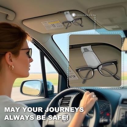Teraves 2 Pack Sunglass Holder Clip for Car Visor, Upgrade Magnetic Leather Visor Sunglasses Clip, Easy to Hold Your Glasses Eyeglasses, Grey