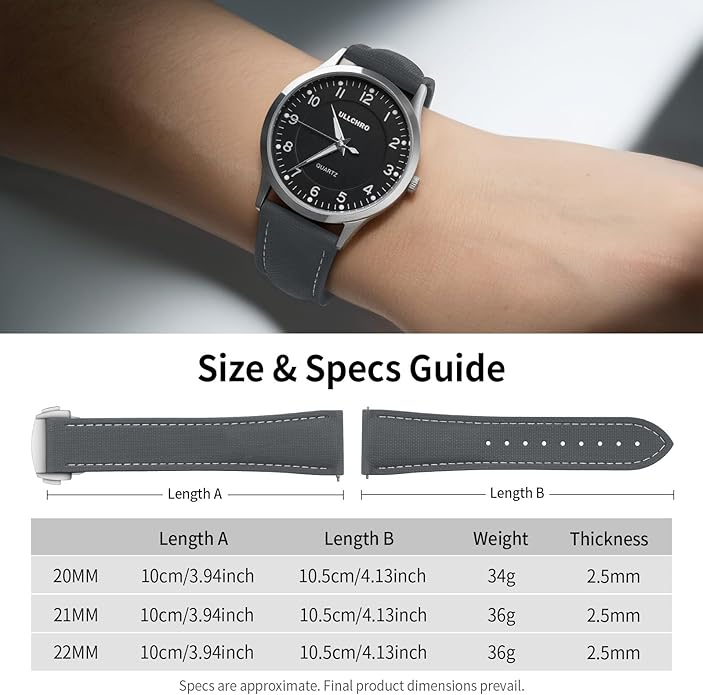 ULLCHRO Watch Strap Watch Band 20mm 22mm Man Waterproof Quick Release Bands Sport Replacement Strap Soft FKM Rubber Watchband