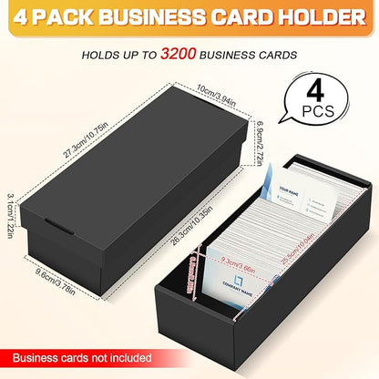 Business Card Storage Box 4 Pack, Business Card Holder Case with Lids, Holds 3200 Cards Total, 3-Layer Corrugated Desk Business Card Organizer, Black Card Index Photo & Office Supplies Storage