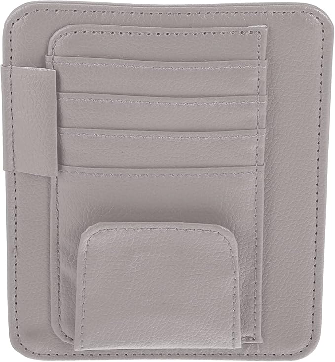 X AUTOHAUX PU Leather Car Sun Visor Organizer Glasses Holder Card Holder Auto Accessories Pocket Organizer Gray
