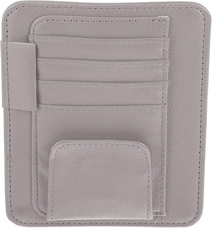 X AUTOHAUX PU Leather Car Sun Visor Organizer Glasses Holder Card Holder Auto Accessories Pocket Organizer Gray