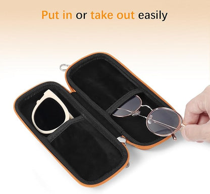 Double Eyeglasses Case Hard Shell Dual Sunglasses Organizer with Zipper Closure Travel Eyewear Storage for Vehicle