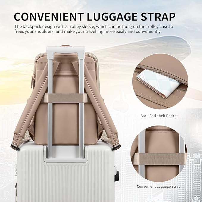 GOLF SUPAGS Stylish Laptop Backpack for Women Airline Approved Perfect for Work College and Travel Multi-Functional Casual Daypack Fits 14 Inch Notebook (Champagne)