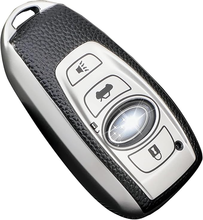 Subaru Key Fob Cover, Premium Soft TPU Leather Full Cover Protection Case for Subaru Forester Outback BRZ Legacy CrossTrek Smart Key Protector, Silver