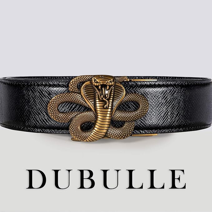Dubulle Designer Ratchet Belt for Men Leather Fashion Adjustable Automatic Buckle Sliding Removable Dress Casual