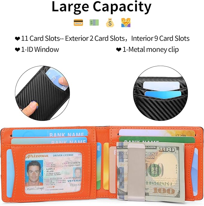 Slim Wallet for Men Bifold RFID Blocking Front Pockets Wallet Credit Card Holder Minimalist Leather Money Clip Mens Wallet with 12 card Slots
