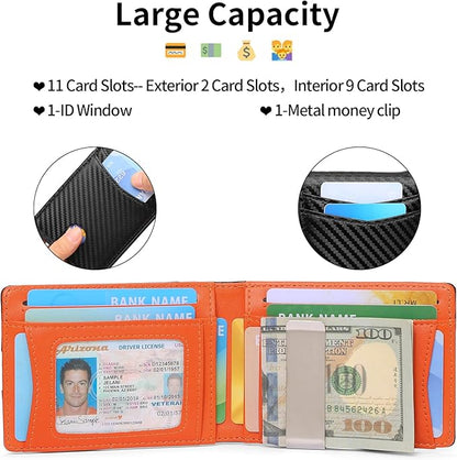 Slim Wallet for Men Bifold RFID Blocking Front Pockets Wallet Credit Card Holder Minimalist Leather Money Clip Mens Wallet with 12 card Slots