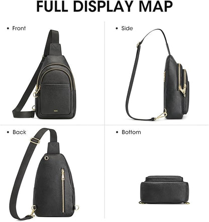 Kattee Sling Bag for Women, Leather Fanny Packs Crossbody Purse, Small Chest Bag for Travel with RFID Blocking