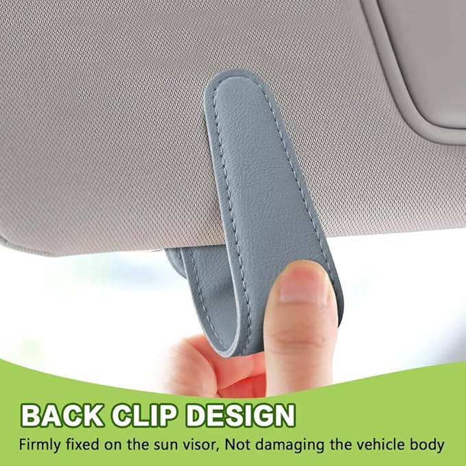 Sunglass Holder for Car, Sunglasses Clip for Car Visor, Magnetic Leather Vehicle Eyeglass Hanger Clip, Auto Ticket Card Glasses Organizer Clamp Accessories for SUV Sedan (Light Gray)