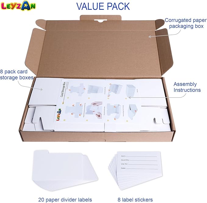 Trading Card Storage Box for toploader, 8-Pack•100 Count Cardboard Top Loaders Storage Box with Dividers & Labels for TCG/Magic/Mtg Organizer and Collection