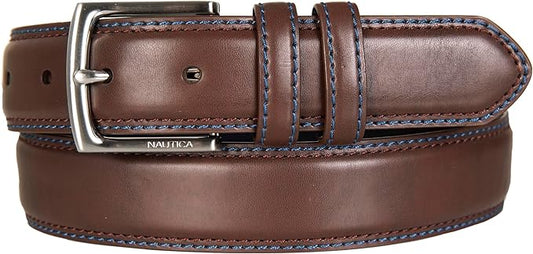 Nautica Men's Dress Leather Belt for Suits and Pants | Classic | Business | Fashion | Adjustable | Metal Buckle