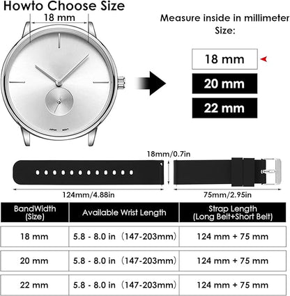 cobee Silicone Watch Bands 18mm 20mm 22mm Quick Release Replacement Watchbands Straps with Stainless Steel Buckle Soft Rubber Watch Band for Men
