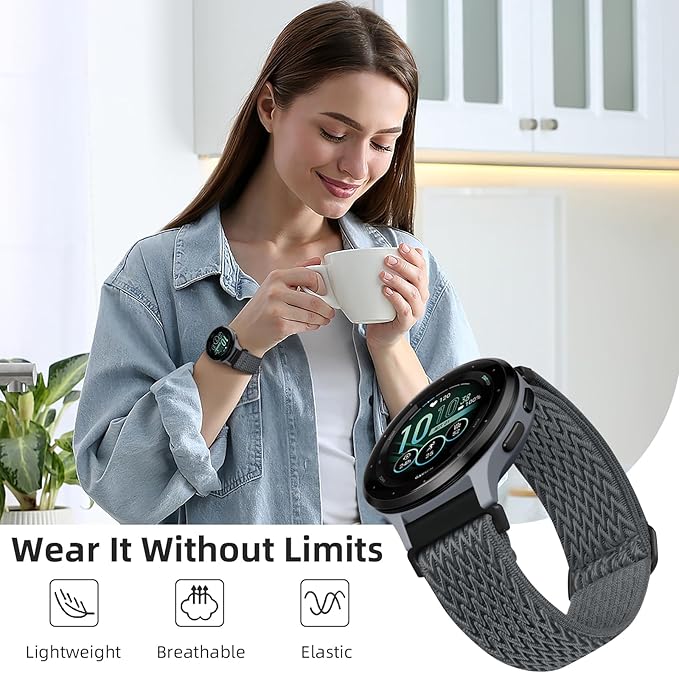 GEAK 22mm Quick Release Watch Band Compatible with Garmin Venu 4 45mm /Venu 2 3/Vivoactive 4 45mm,Solo Loop Adjustable Elastic Nylon Watch Strap Replacement Wristband for Forerunner 265/255 Men Women