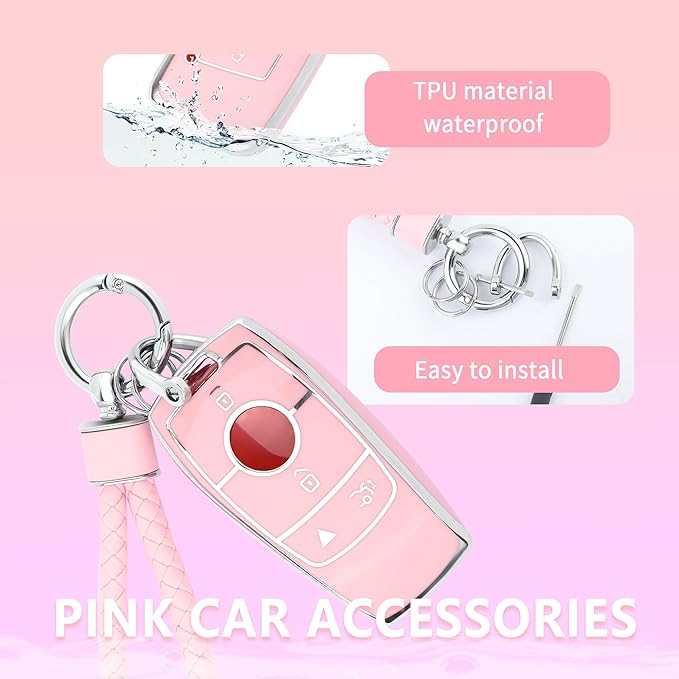 carleef 4 Buttons Key Fob Cover with Chain,Car Key Fob Protector Keep Key Safe,TPU Car Key Cover Compatible with Mercede Ben-z(for Mercede Ben-z)