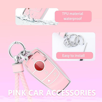 carleef 4 Buttons Key Fob Cover with Chain,Car Key Fob Protector Keep Key Safe,TPU Car Key Cover Compatible with Mercede Ben-z(for Mercede Ben-z)
