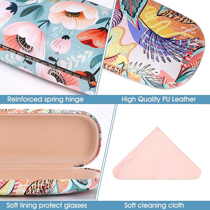 PERFECTSIGHT Hard Shell Eyeglasses Case, PU Leather Protective Glasses Case, Cute Eyeglass Case for Women Men Girls