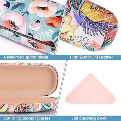 PERFECTSIGHT Hard Shell Eyeglasses Case, PU Leather Protective Glasses Case, Cute Eyeglass Case for Women Men Girls