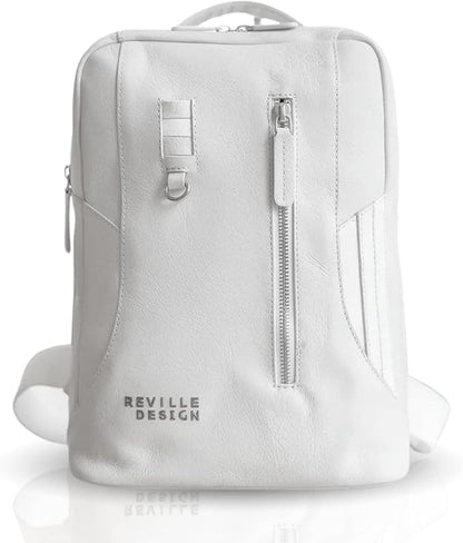 Full Grain Leather Backpack – Water-Resistant, Padded Laptop Compartment, Adjustable Straps, 16L Capacity, Slim Design, Leather Backpack for Men and Women - Cloud White
