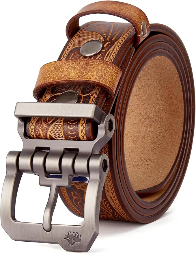 BISON DENIM Men's Belts Leather Dress Genuine Leather Classic Heavy Duty Buckle Belt Casual for Jeans