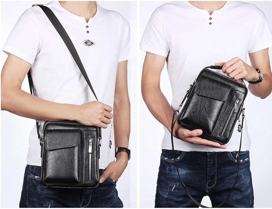 Men's Leather Crossbody Bag, Casual leather Bag for Men, Crossbody Bag Office Business,Handbag Purse Zipper