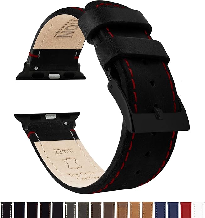 BARTON WATCH BANDS - Top Grain Leather Watch Bands Compatible with Apple Watch Models - 1, 2, 3, 4, 5, 6, 7, 8, 9, 10, SE, Ultra & Ultra 2