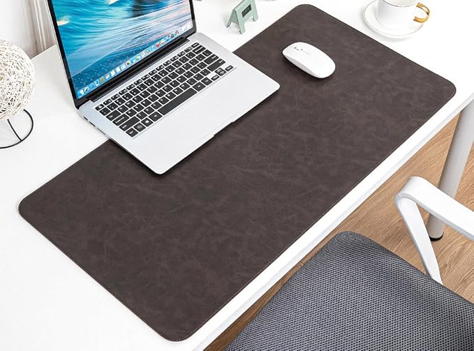 13.7X27.5” Faux Leather Desk Mat Large Gaming Mouse Pad Office Writing Pad Non-Slip Waterproof Surface (Darkbrown)