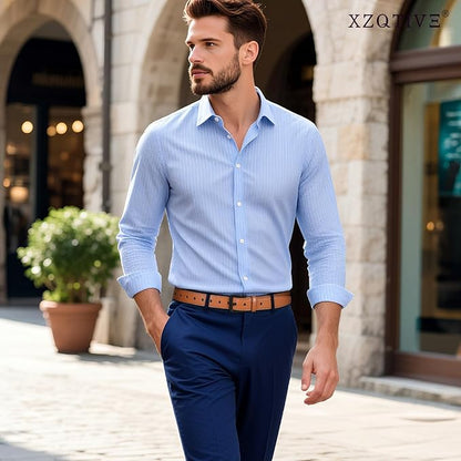 XZQTIVE Men’s Metal Free Belt Hypoallergenic Leather Belts For Jeans Dress Nickle Free TSA Belt With Black Buckle