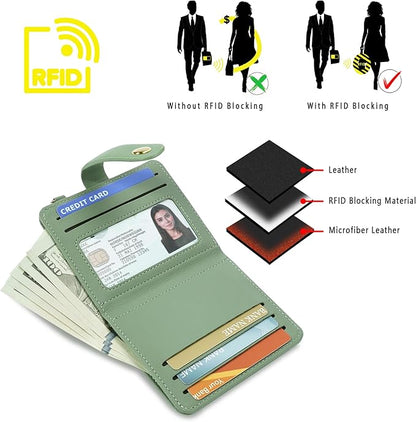 Airkit Small Wallets Woman RFID Blocking Leather Credit Card Holder - with ID Window - Card Wallets for Women - with Zipper Coin Purse - Keychain Wallet