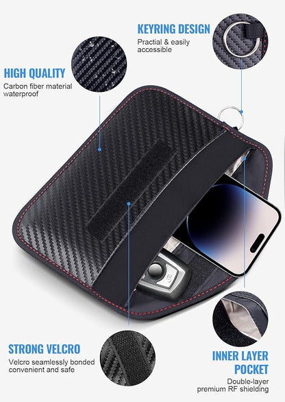 Faraday Pouch for Car Keys, Faraday Bag, Car RFID Signal Blocking Holder, Key Fob Protector, Key fob cage Block Signal Anti-Theft Fob Case (2 Pack)