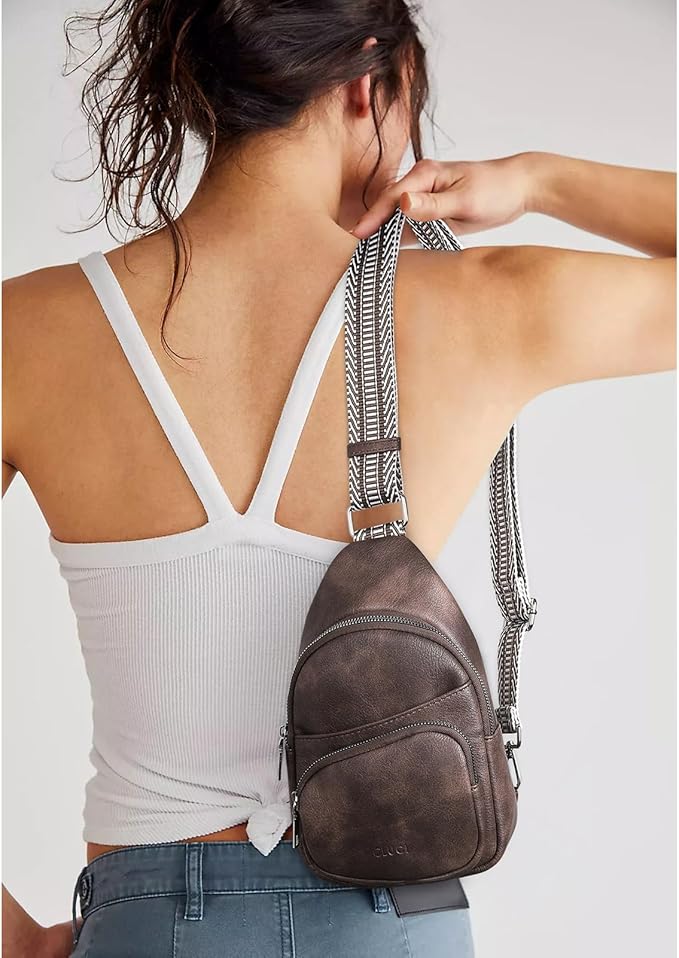 CLUCI Small Sling Bag for Women, Vegan Leather Fanny Pack Crossbody Bags for Women, Chest Bag With Guitar Strap