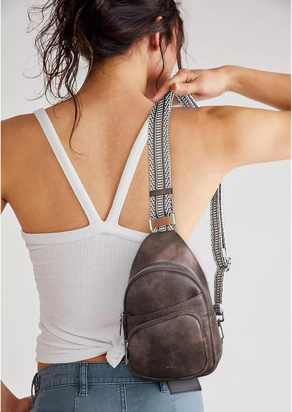 CLUCI Small Sling Bag for Women, Vegan Leather Fanny Pack Crossbody Bags for Women, Chest Bag With Guitar Strap
