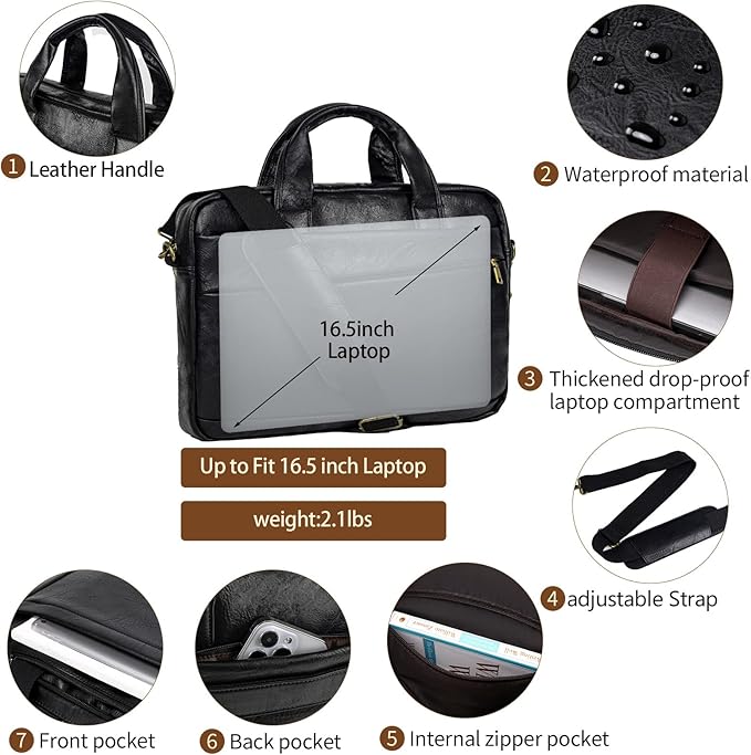 Stuery Faux Leather Messenger Bag for Men 15.6 Inch: Laptop Bag Briefcase Computer Handbags Shoulder Crossbody Bag with Padded Laptop Sleeve for Work College Travel, PU Black