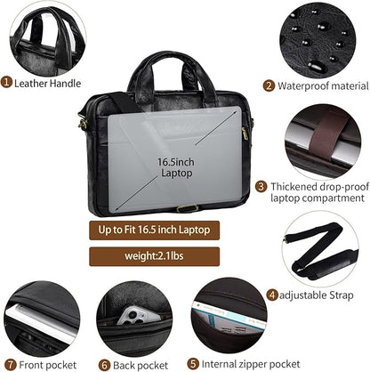 Stuery Faux Leather Messenger Bag for Men 15.6 Inch: Laptop Bag Briefcase Computer Handbags Shoulder Crossbody Bag with Padded Laptop Sleeve for Work College Travel, PU Black