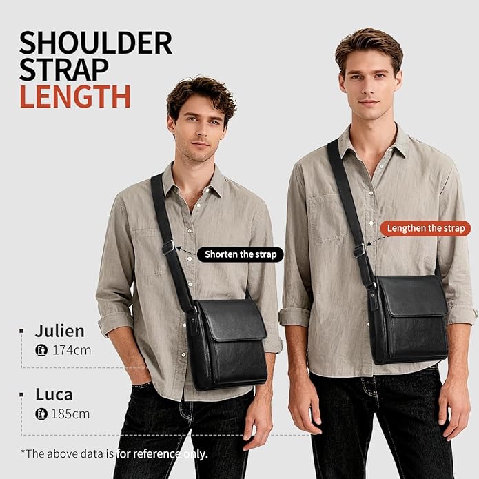 Augus Leather Messenger Crossbody Shoulder Bag for Men Work Business Casual Adjustable straps With YKK Metal Zipper