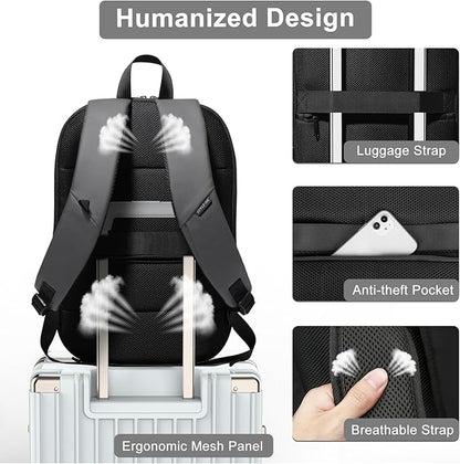 hk Business Backpack for Men 17 Inch,Slim & Expandable Waterproof Travel Laptop Backpack with USB Charger Port (Dark Grey)