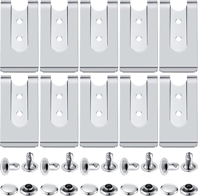 Frienda 10 Pcs Metal Belt Clip Buckle Spring Hook Belt Clip with 10 Pairs Rivets for Bag Leather DIY(Silver)