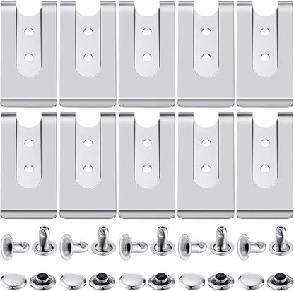 Frienda 10 Pcs Metal Belt Clip Buckle Spring Hook Belt Clip with 10 Pairs Rivets for Bag Leather DIY(Silver)