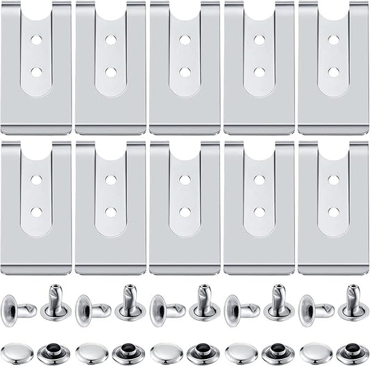 Frienda 10 Pcs Metal Belt Clip Buckle Spring Hook Belt Clip with 10 Pairs Rivets for Bag Leather DIY(Silver)