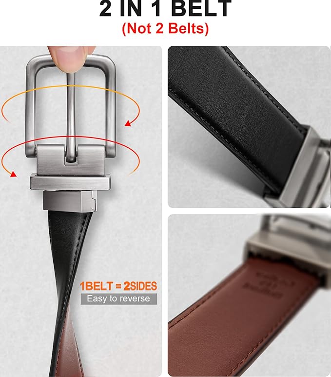 BULLIANT Men's Belt,Reversible Belt Adjustable For Gift Men 1.25”-Cut For Fit-2 Sides in 1 Belt(Not 2)