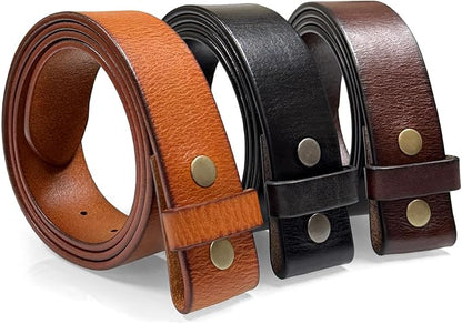 100% One-Piece Full Grain Leather Belt Straps with No Slot Hole/Slot Hole/Heavy-Duty, Multi Options 1-1/2" (38mm) Wide