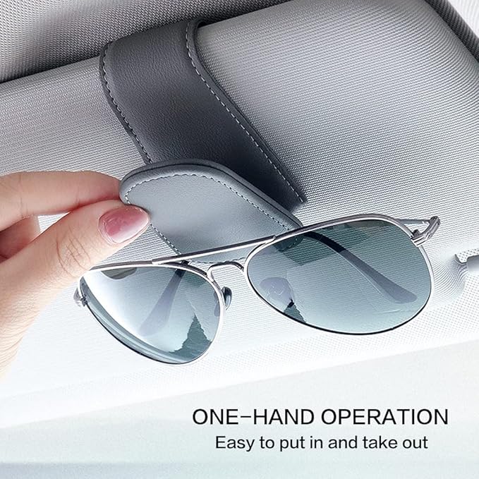 2 Packs Sunglass Holder for Car Sun Visor, Magnetic Eyeglass Hanger Clip for Car Visor, Leather Car Glasses Mount, Car Interior Visor Accessories (Grey-2Pcs)